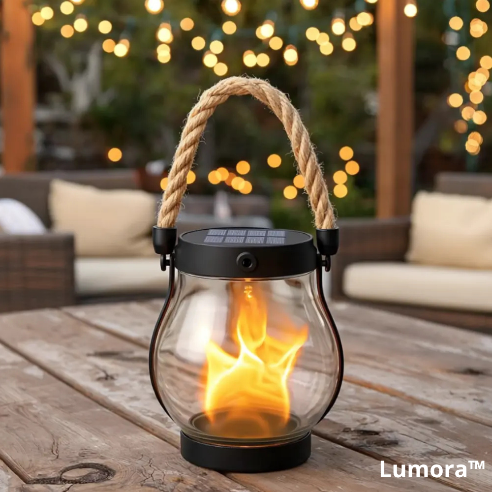 Lanterne solaire à flamme vacillante pour jardin et terrasse – Autonome et résistante aux intempéries | Koossa