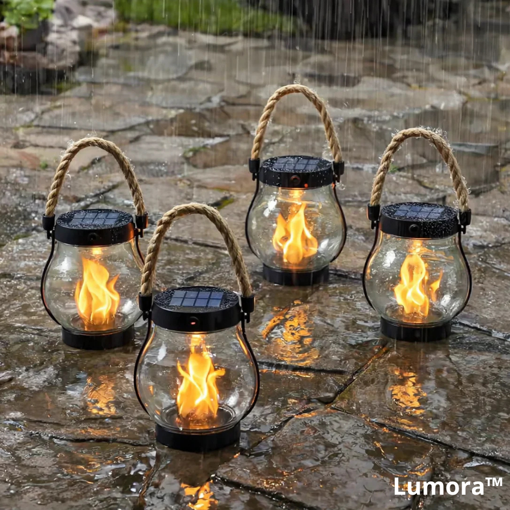 Lanterne solaire à flamme vacillante pour jardin et terrasse – Autonome et résistante aux intempéries | Koossa