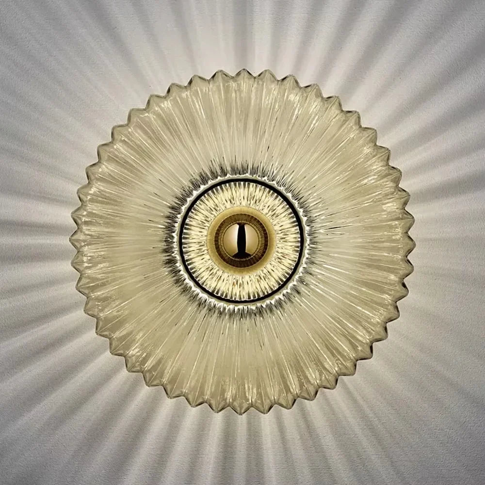 Applique Murale Verre Ambré Cannelé Coquille Dorée Luminaire Décoratif Salon Chambre Intérieur Élégant | Koossa