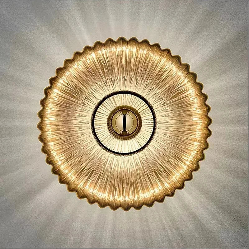 Applique Murale Verre Ambré Cannelé Coquille Dorée Luminaire Décoratif Salon Chambre Intérieur Élégant | Koossa