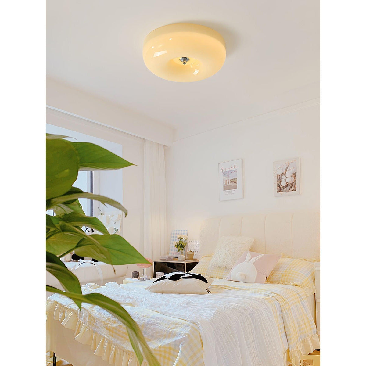 Glass Button Ceiling Light Fixture, Round Flush Mount LED Lamp for Bedroom, Kitchen, Hallway, Integrated Modern Overhead Lighting | Lonoma