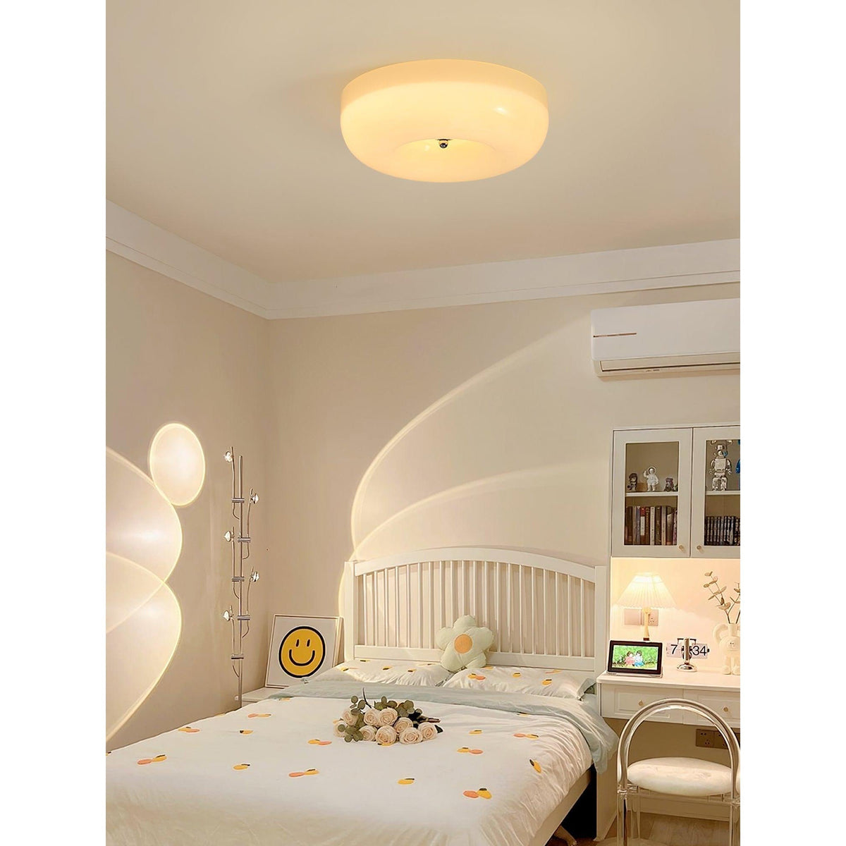 Glass Button Ceiling Light Fixture, Round Flush Mount LED Lamp for Bedroom, Kitchen, Hallway, Integrated Modern Overhead Lighting | Lonoma