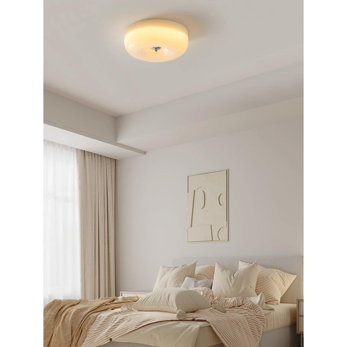 Glass Button Ceiling Light Fixture, Round Flush Mount LED Lamp for Bedroom, Kitchen, Hallway, Integrated Modern Overhead Lighting | Lonoma