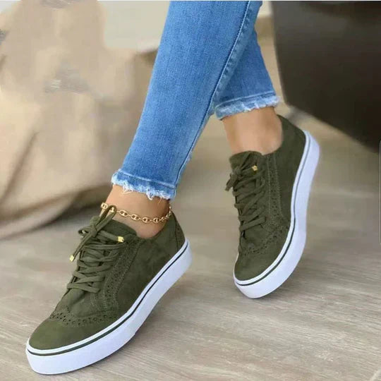 Women's Leather Platform Trainers with Lace-Up Fastening | Chunky Sole Casual Sneakers in Black Brown White | Koossa