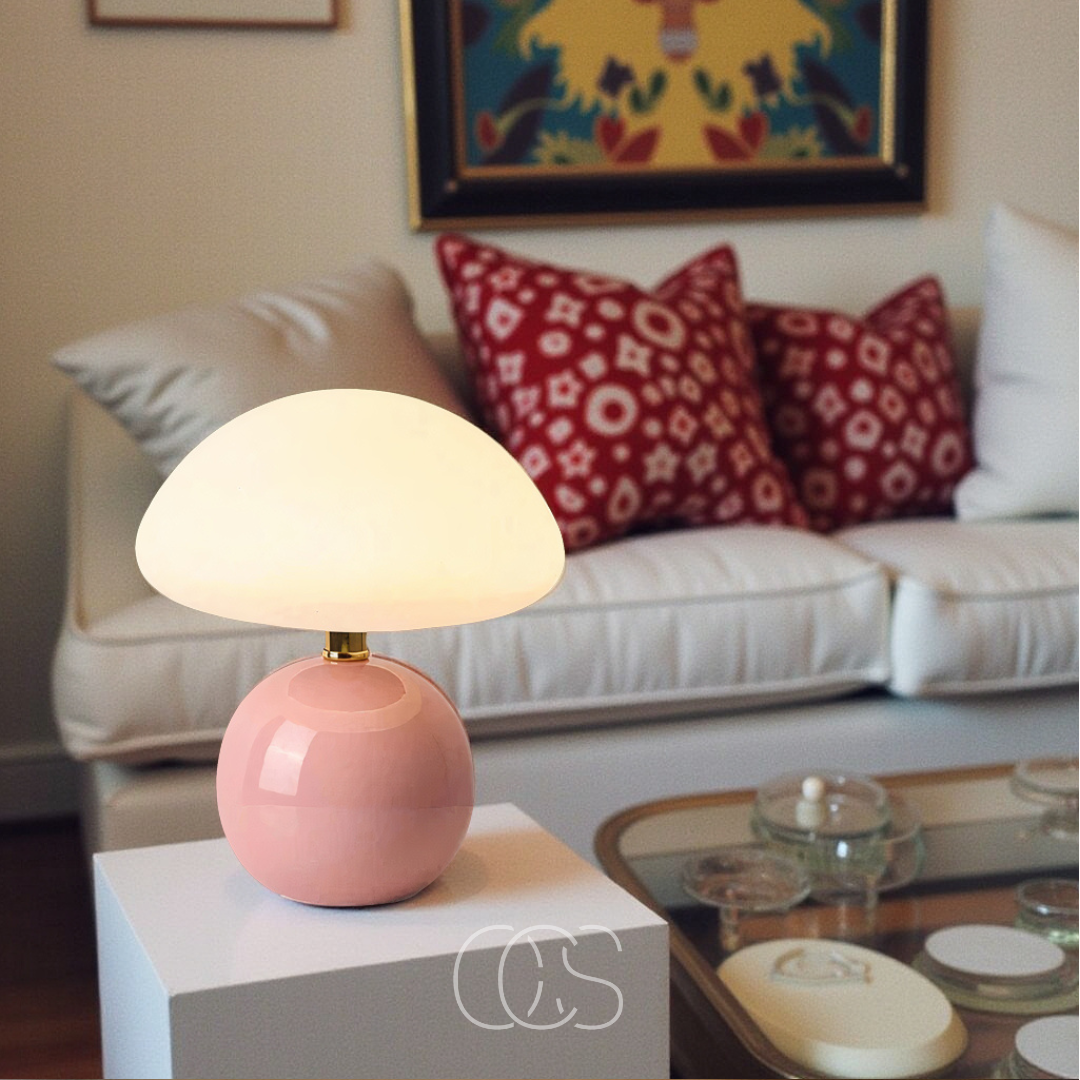 Lampe à poser design champignon dimmable LED céramique mat blanc chaud lecture ambiance chambre salon bureau | Koossa