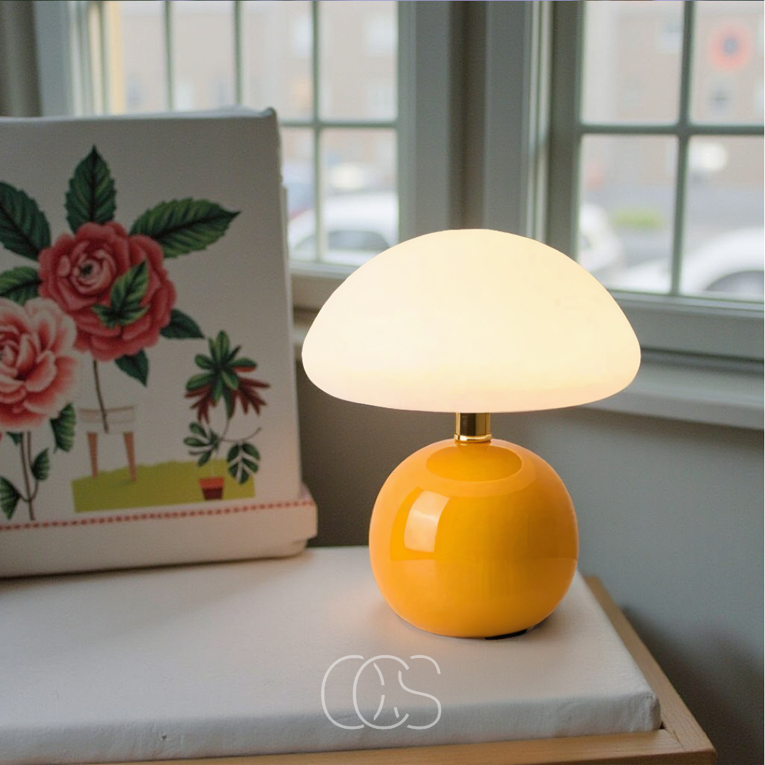Lampe à poser design champignon dimmable LED céramique mat blanc chaud lecture ambiance chambre salon bureau | Koossa