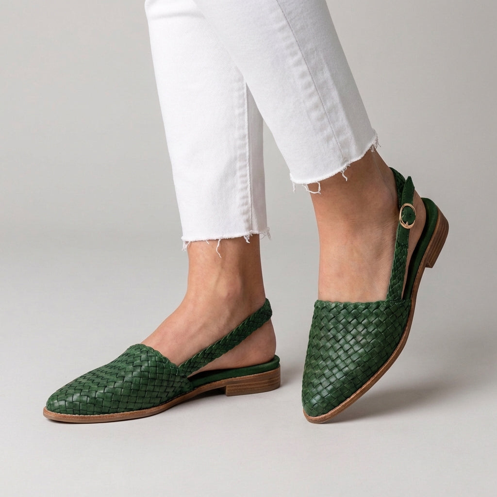 Pointed Woven Slingback Flats in Eco Leather – Elegant Everyday Footwear | Koossa