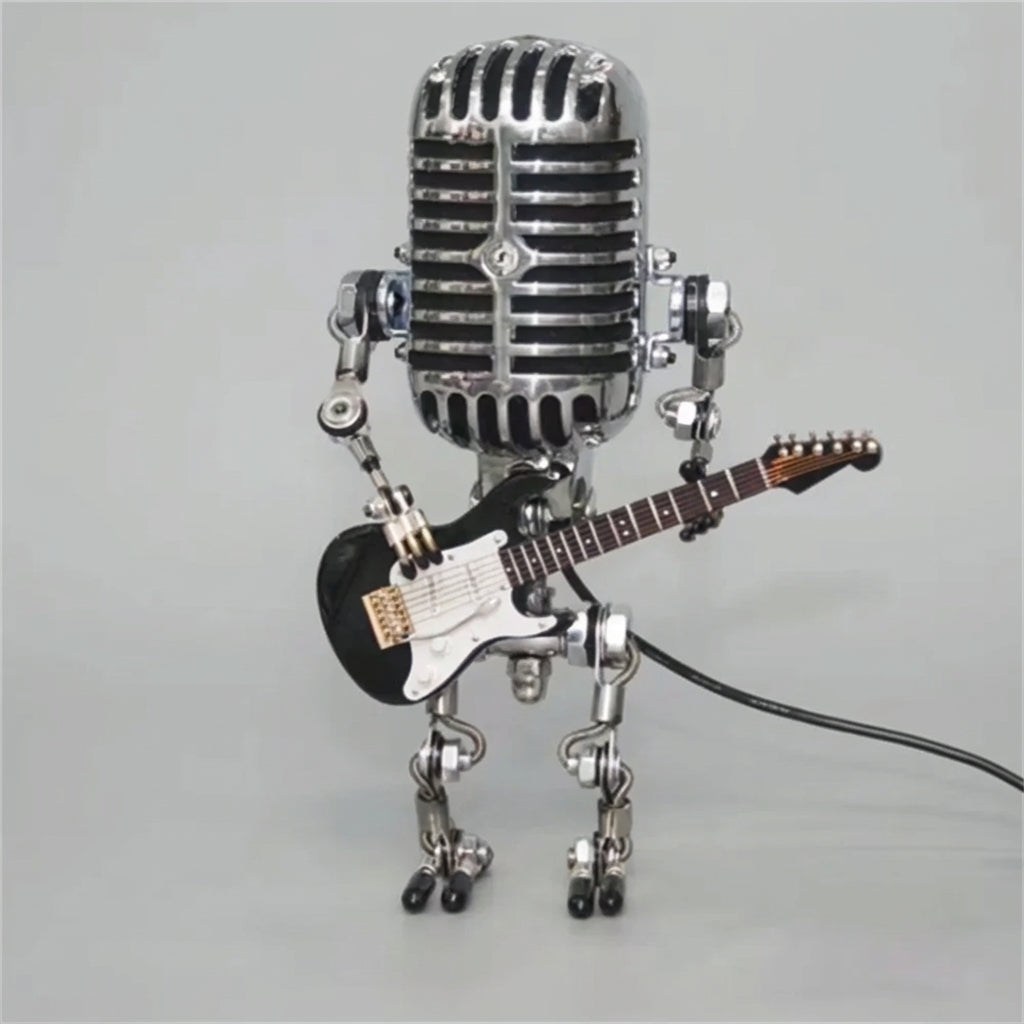Robot Guitar Table Lamp, 8.7 in Warm LED Accent Light, Battery or USB Powered, Nightstand, Desk & Music Room Decor Gift | Lonoma