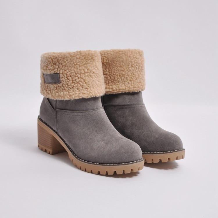 Women's Foldover Ankle Boots in Black, Brown & Grey for Autumn Days | Warm Block Heel Winter Footwear with Cushioned Lining | Koossa