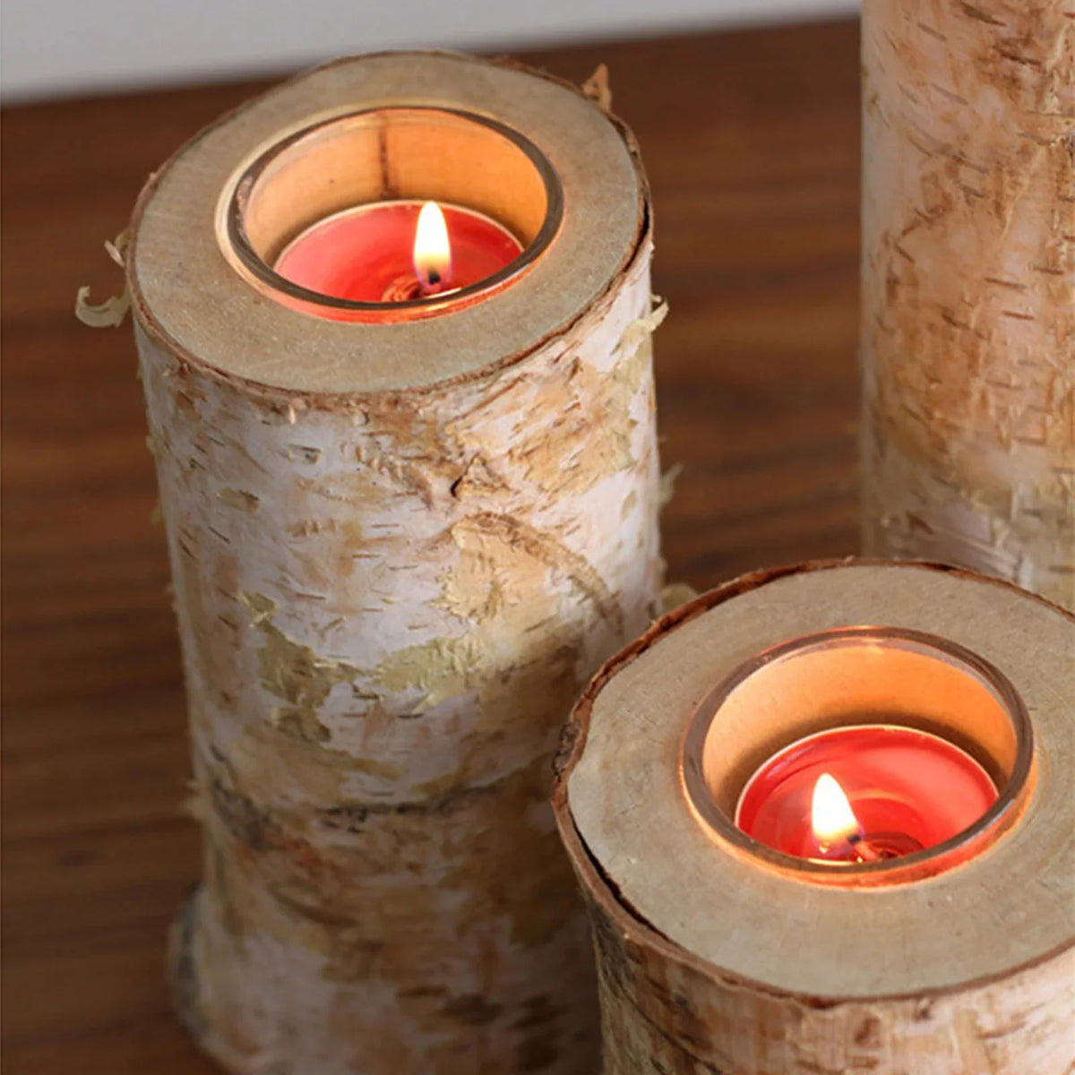 Birch Wood Tealight Candle Holder with Glass Insert – Natural Log Candleholder for Dining Table Centerpiece & Living Room Decor | Lonoma