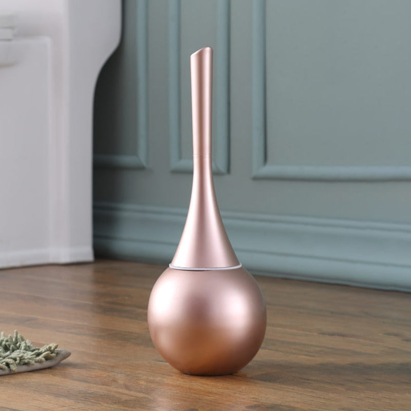 Freestanding Toilet Brush Holder Set 16 in Tall, ABS & Stainless Steel Bathroom Toilet Bowl Brush, Copper or Silver Finish, Compact Design | Lonoma