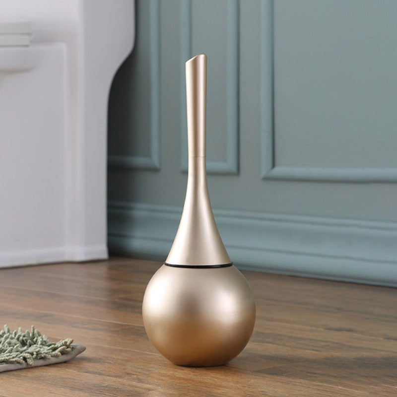 Freestanding Toilet Brush Holder Set 16 in Tall, ABS & Stainless Steel Bathroom Toilet Bowl Brush, Copper or Silver Finish, Compact Design | Lonoma