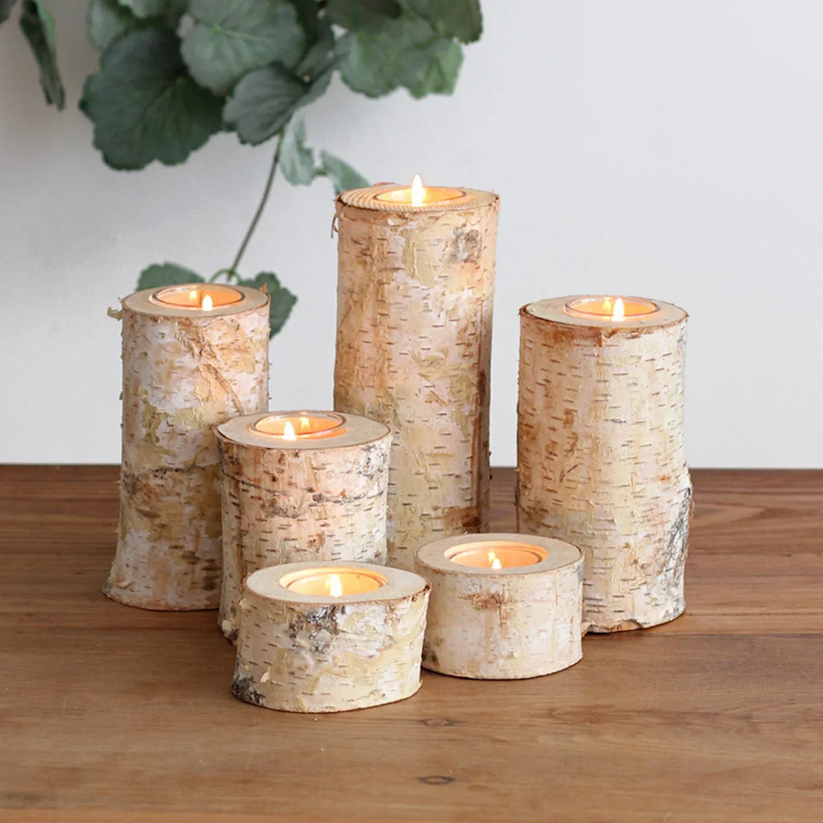 Birch Wood Tealight Candle Holder with Glass Insert – Natural Log Candleholder for Dining Table Centerpiece & Living Room Decor | Lonoma