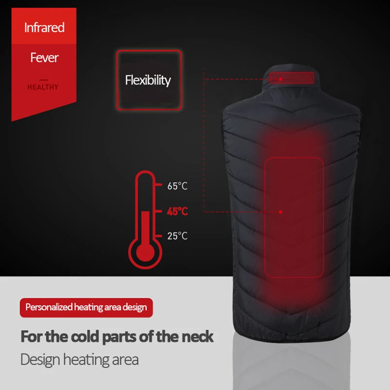 USB Powered Infrared Heated Vest for Men 17 Zone Electric Warming Waistcoat Winter Outdoor Hiking Sports Full Zip Insulated Body Warmer | Lonoma