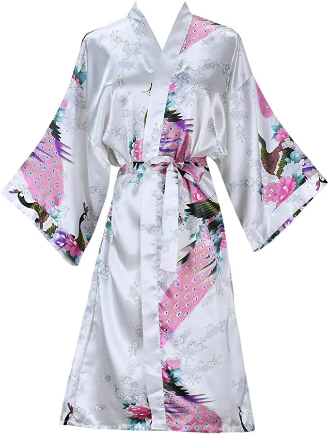 Satin Kimono Robe for Women Short Sleeve Floral Wrap Loungewear Sleepwear Wedding Bridal Party Getting Ready Dressing Gown | Lonoma