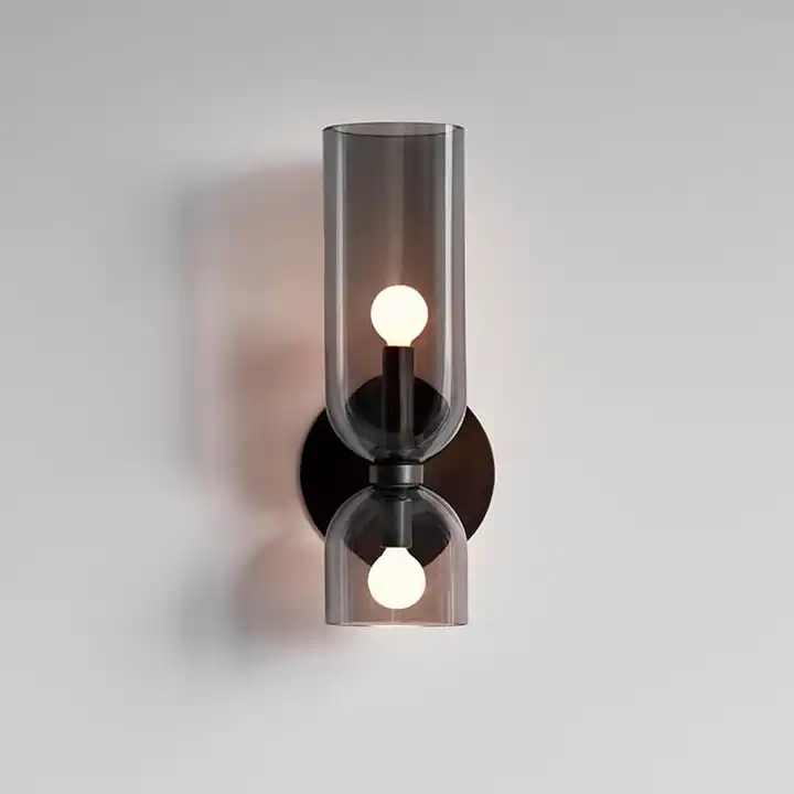 Cylindrical Glass Wall Sconce 2-Light Hardwired Modern Indoor Fixture Metal Frame Blue Gray White for Dining Room Bedroom Hallway Bar E12 | Lonoma