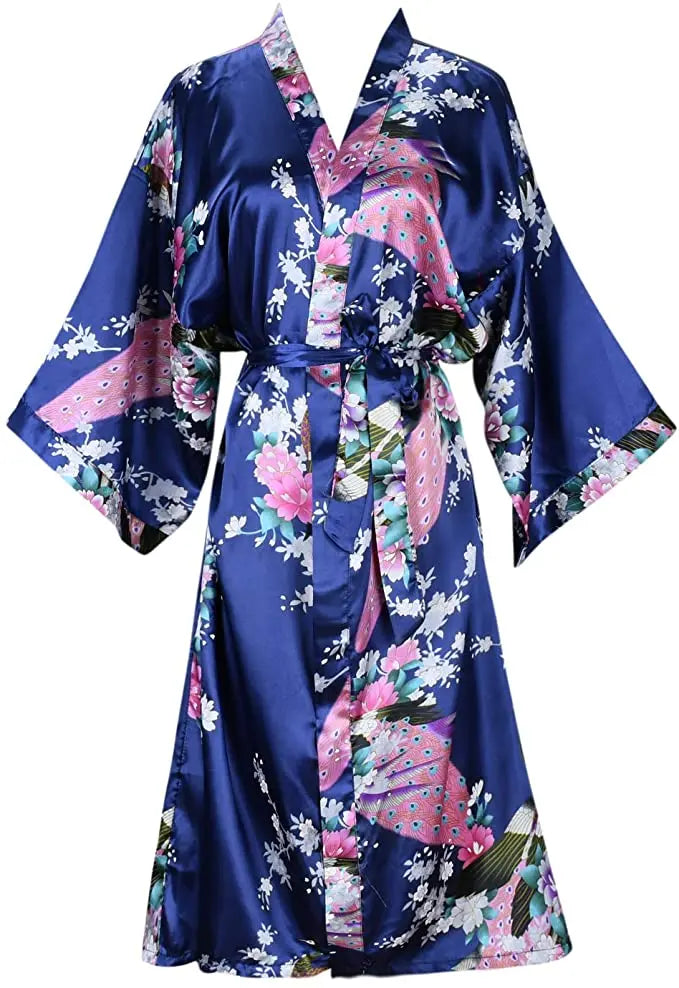 Satin Kimono Robe for Women Short Sleeve Floral Wrap Loungewear Sleepwear Wedding Bridal Party Getting Ready Dressing Gown | Lonoma