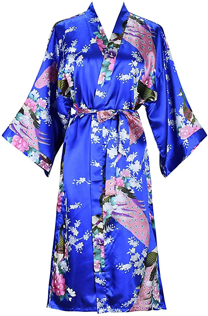 Satin Kimono Robe for Women Short Sleeve Floral Wrap Loungewear Sleepwear Wedding Bridal Party Getting Ready Dressing Gown | Lonoma