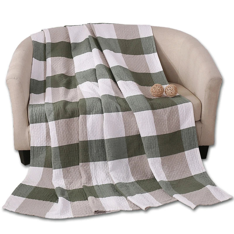 Cotton Gauze Throw Blanket Plaid Lightweight Muslin Blanket for Couch Bed Travel All-Season Soft Woven Coverlet 100% Cotton | Lonoma