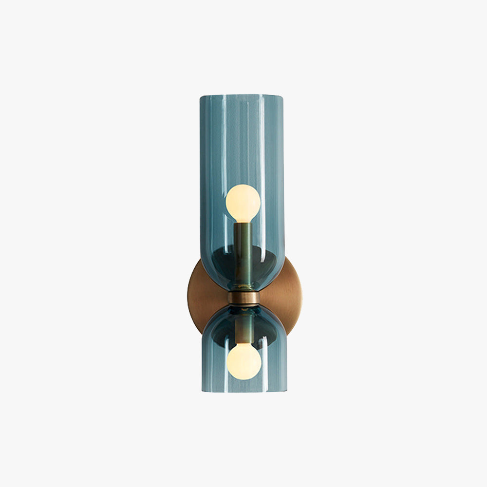 Cylindrical Glass Wall Sconce 2-Light Hardwired Modern Indoor Fixture Metal Frame Blue Gray White for Dining Room Bedroom Hallway Bar E12 | Lonoma