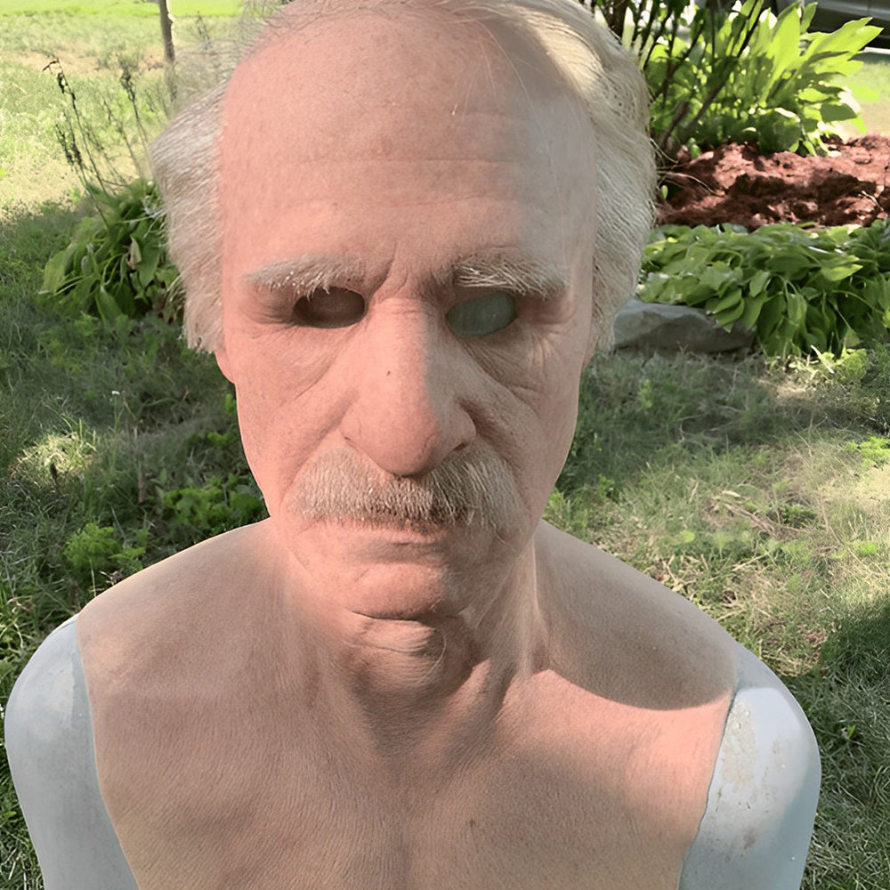 Realistic Latex Full Head Mask with Hair for Adults, Halloween Costume Cosplay Theater Party Character Mask, Old Man Witch Santa | Lonoma