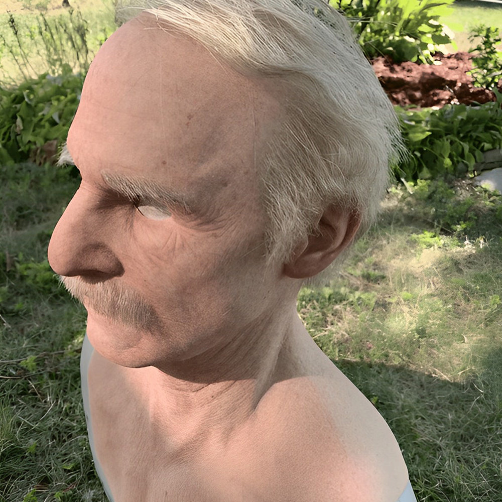 Realistic Latex Full Head Mask with Hair for Adults, Halloween Costume Cosplay Theater Party Character Mask, Old Man Witch Santa | Lonoma