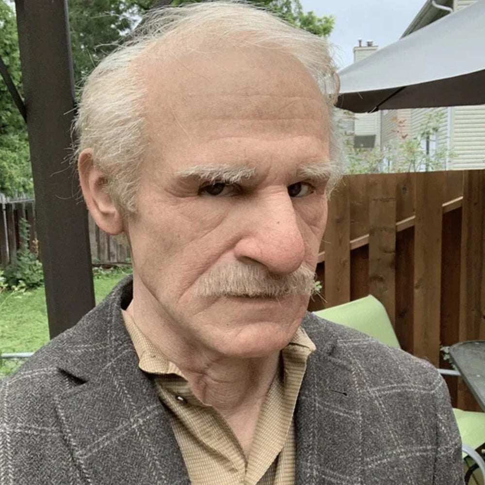 Realistic Latex Full Head Mask with Hair for Adults, Halloween Costume Cosplay Theater Party Character Mask, Old Man Witch Santa | Lonoma