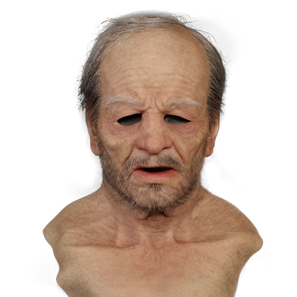 Realistic Latex Full Head Mask with Hair for Adults, Halloween Costume Cosplay Theater Party Character Mask, Old Man Witch Santa | Lonoma
