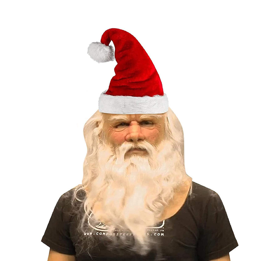 Realistic Latex Full Head Mask with Hair for Adults, Halloween Costume Cosplay Theater Party Character Mask, Old Man Witch Santa | Lonoma