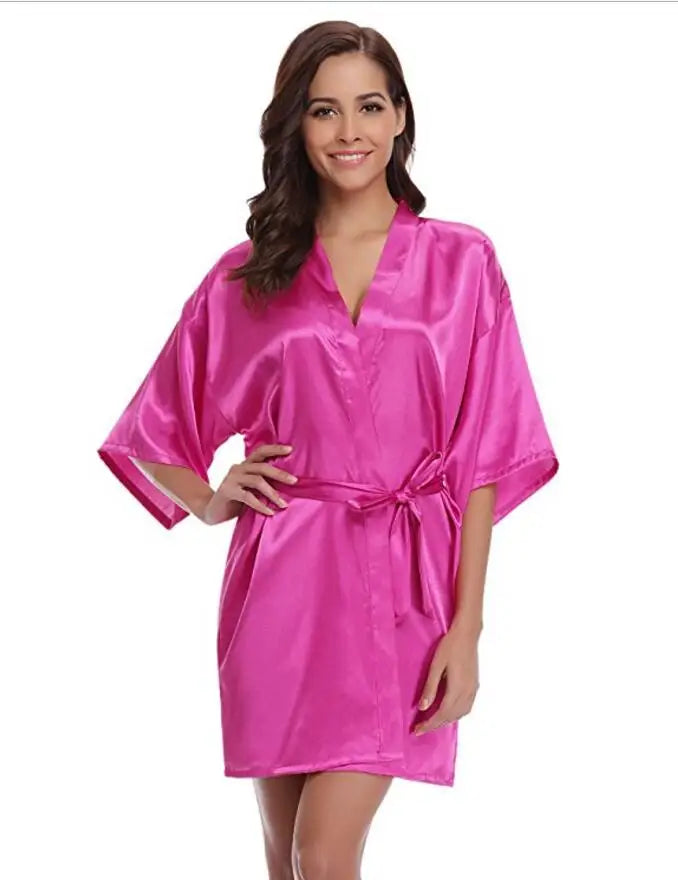 Women's Satin Kimono Robe Lightweight Loungewear Short Sleeve Knee Length Sleepwear for Bridal Party Getting Ready Spa | Lonoma