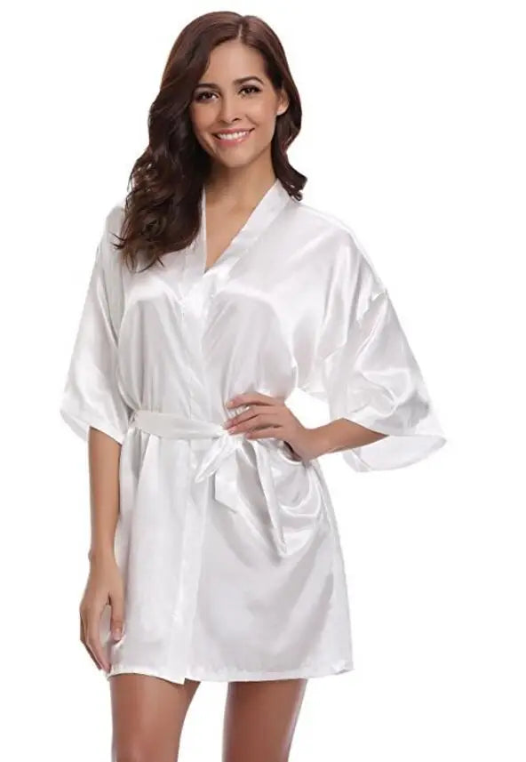 Women's Satin Kimono Robe Lightweight Loungewear Short Sleeve Knee Length Sleepwear for Bridal Party Getting Ready Spa | Lonoma