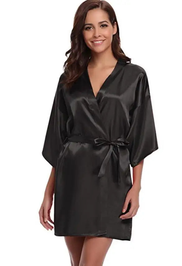 Women's Satin Kimono Robe Lightweight Loungewear Short Sleeve Knee Length Sleepwear for Bridal Party Getting Ready Spa | Lonoma