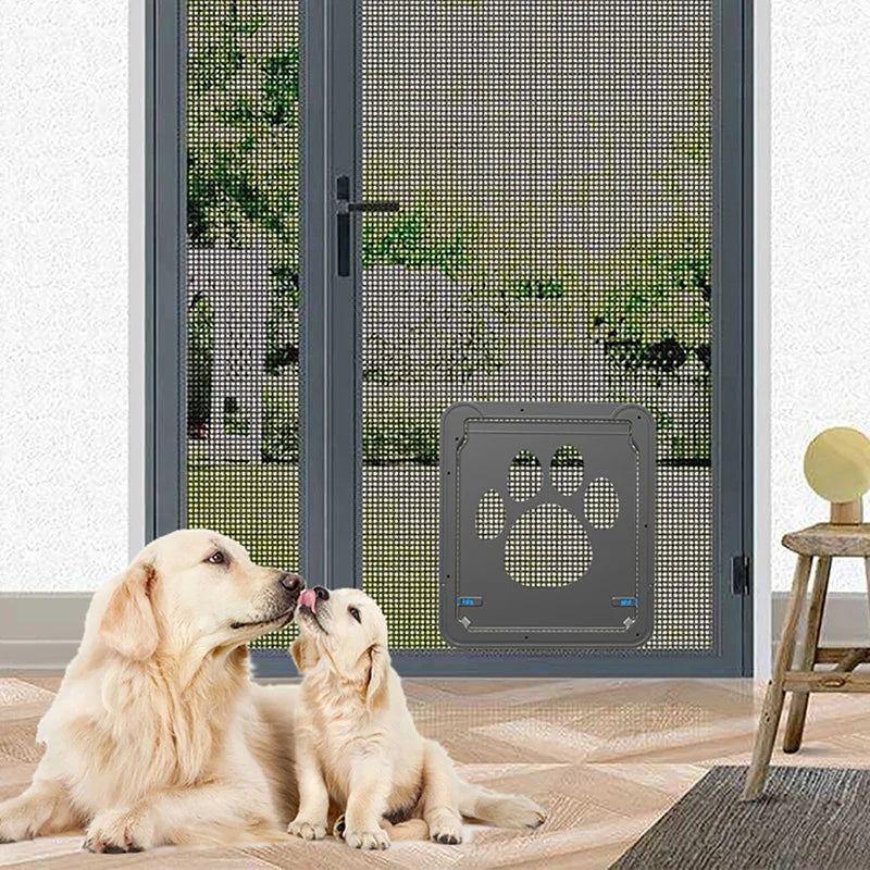 Dog Door for Screen Door Large 4-Way Locking Pet Flap Window Insert Mesh Gate Cat Tunnel Free Access | Koossa