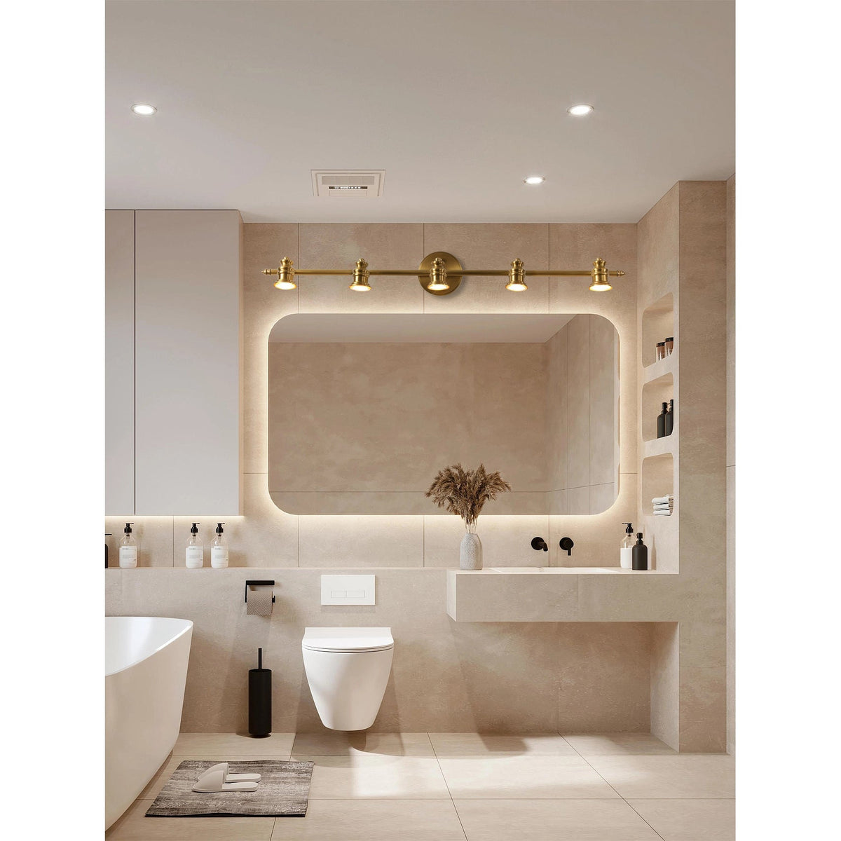 Adjustable Brass Wall Sconce with Multiple Spotlights – Indoor Track Light Fixture for Living Room, Bedroom & Hallway – Hardwired MR16 Lamp | Lonoma