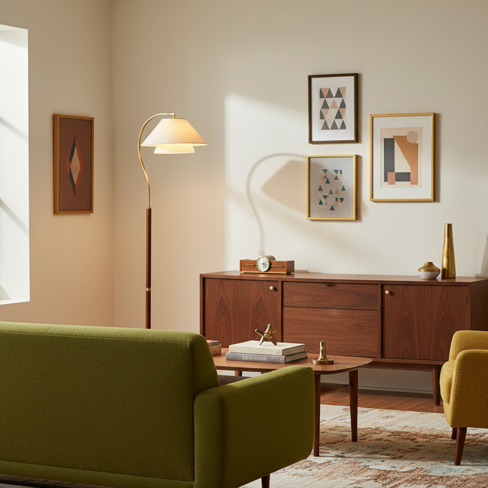 Lampadaire double abat-jour tissu lin et bois 155 cm design élégant salon chambre lumière douce ambiance | Koossa