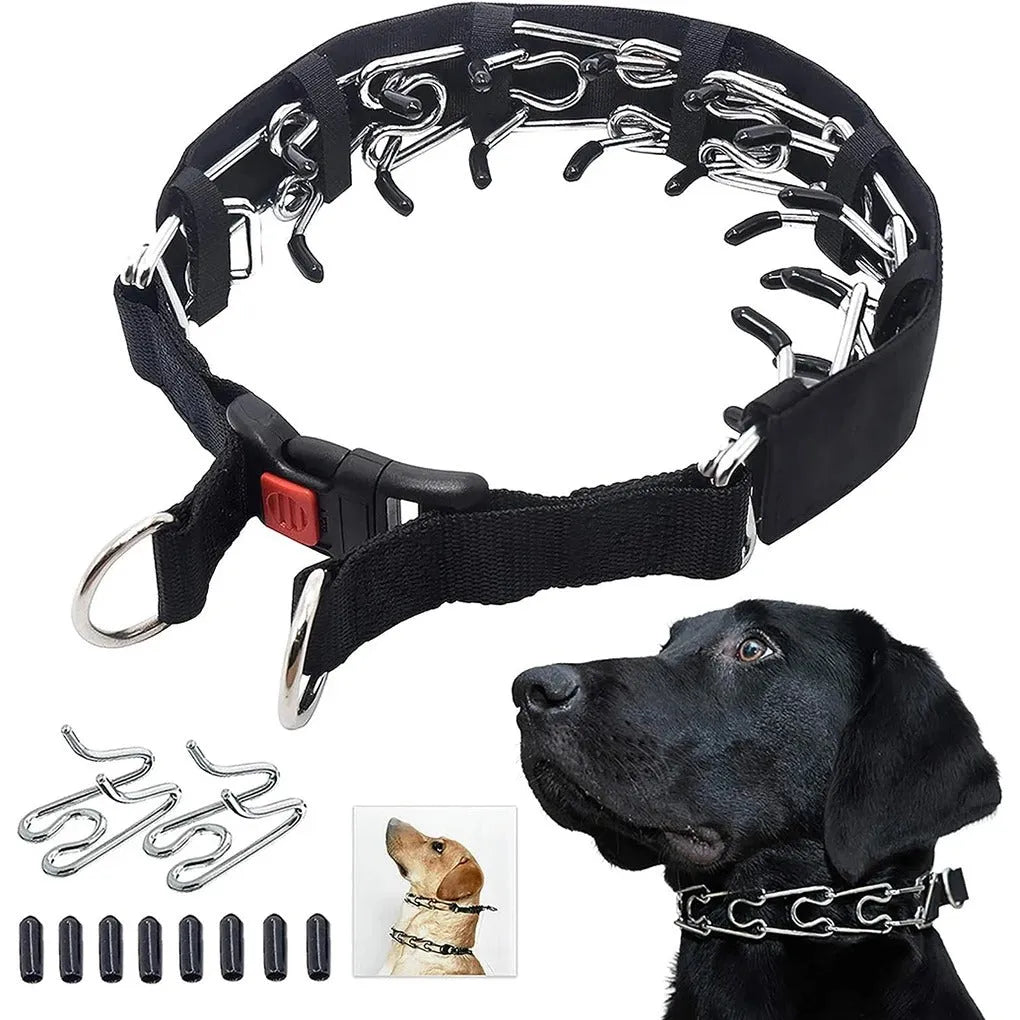 Dog Training Collar Prong Pinch Chain Adjustable Stainless Steel No-Pull Quick Release Reflective Small Medium Large XL | Koossa