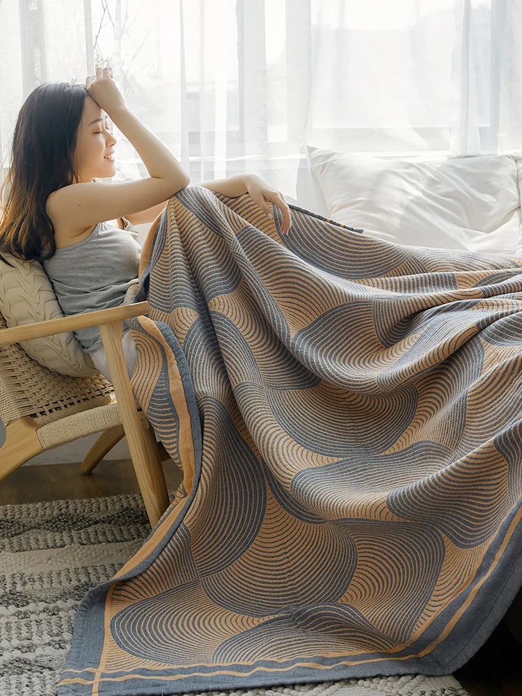 Cotton Muslin Summer Blanket Lightweight Throw 4-Layer Gauze Bedspread for Couch Sofa Bed Queen King Size 59×79 or 79×90 Inch | Lonoma