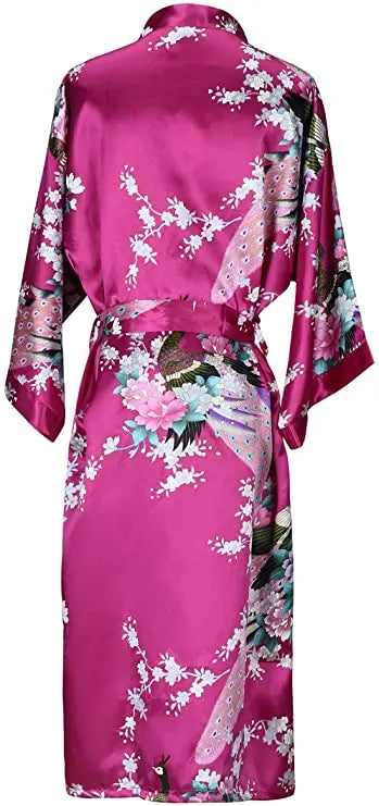 Satin Kimono Robe for Women Short Sleeve Floral Wrap Loungewear Sleepwear Wedding Bridal Party Getting Ready Dressing Gown | Lonoma