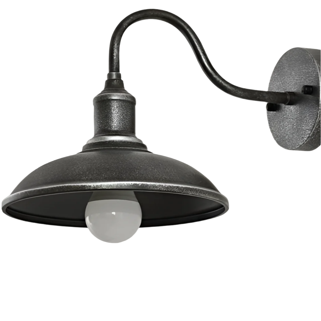 Applique murale extérieure industrielle en fer noir 37 cm avec LED pour éclairage façade jardin terrasse moderne | Koossa