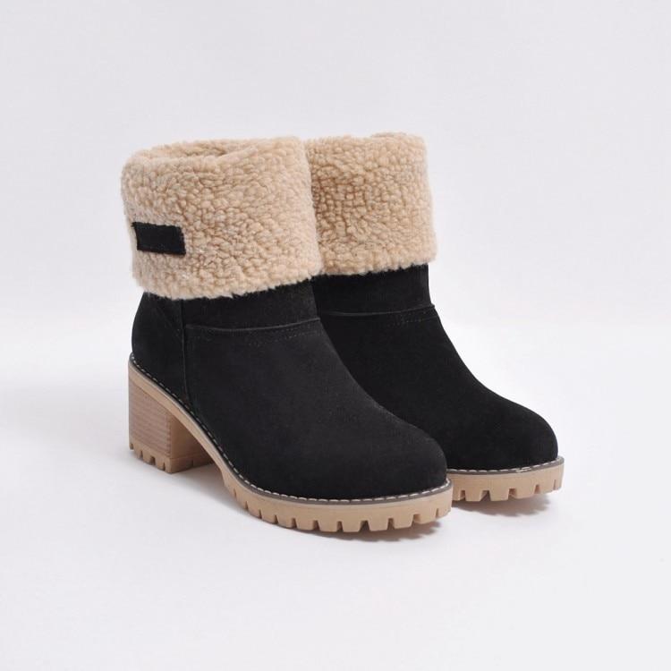 Women's Foldover Ankle Boots in Black, Brown & Grey for Autumn Days | Warm Block Heel Winter Footwear with Cushioned Lining | Koossa