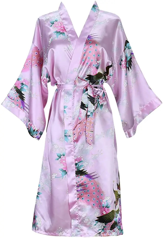 Satin Kimono Robe for Women Short Sleeve Floral Wrap Loungewear Sleepwear Wedding Bridal Party Getting Ready Dressing Gown | Lonoma
