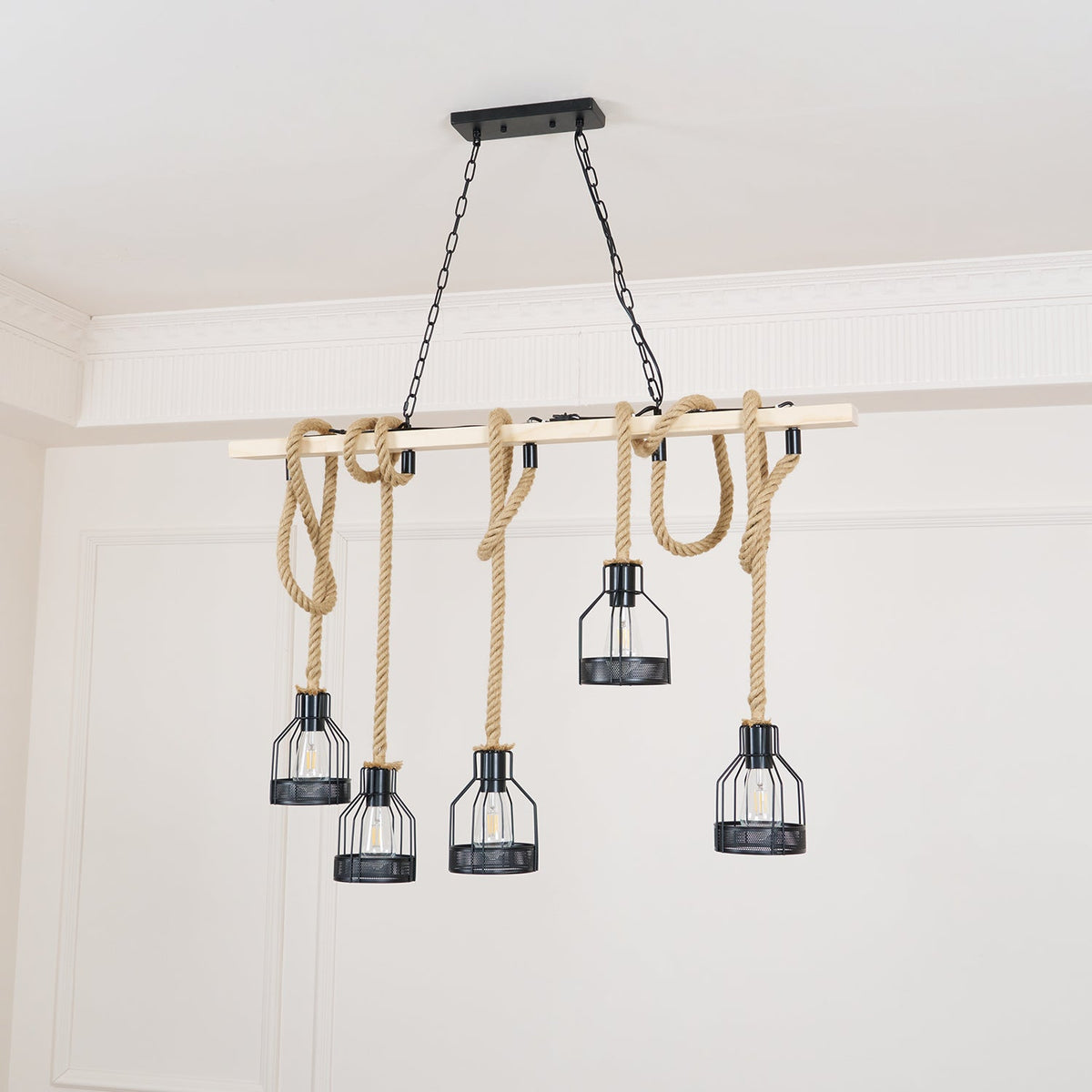 Industrial Rope Pendant Light Hemp Multi-Head Chandelier Farmhouse Vintage Hanging Fixture Rustic Ceiling Lighting for Kitchen Island | Lonoma