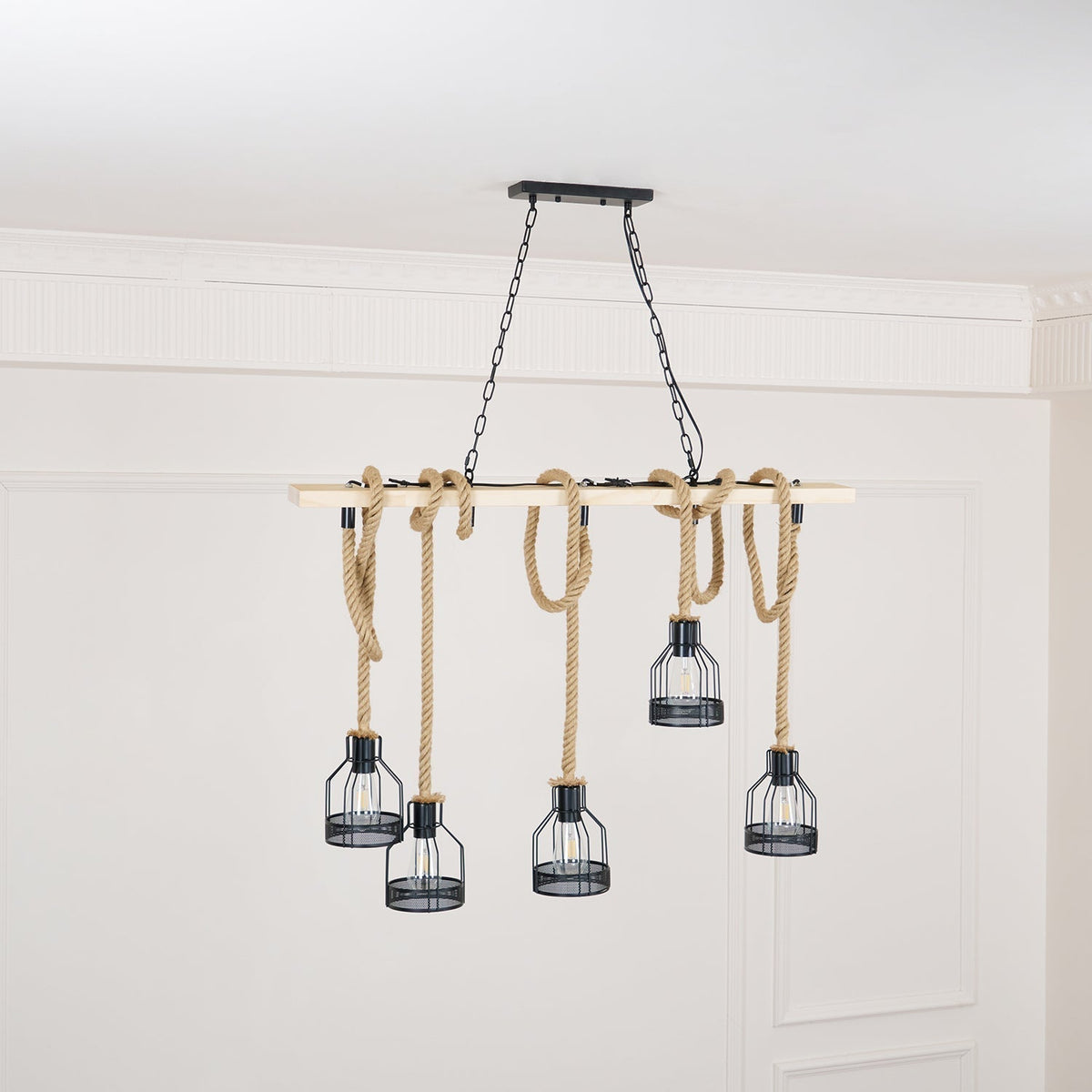 Industrial Rope Pendant Light Hemp Multi-Head Chandelier Farmhouse Vintage Hanging Fixture Rustic Ceiling Lighting for Kitchen Island | Lonoma