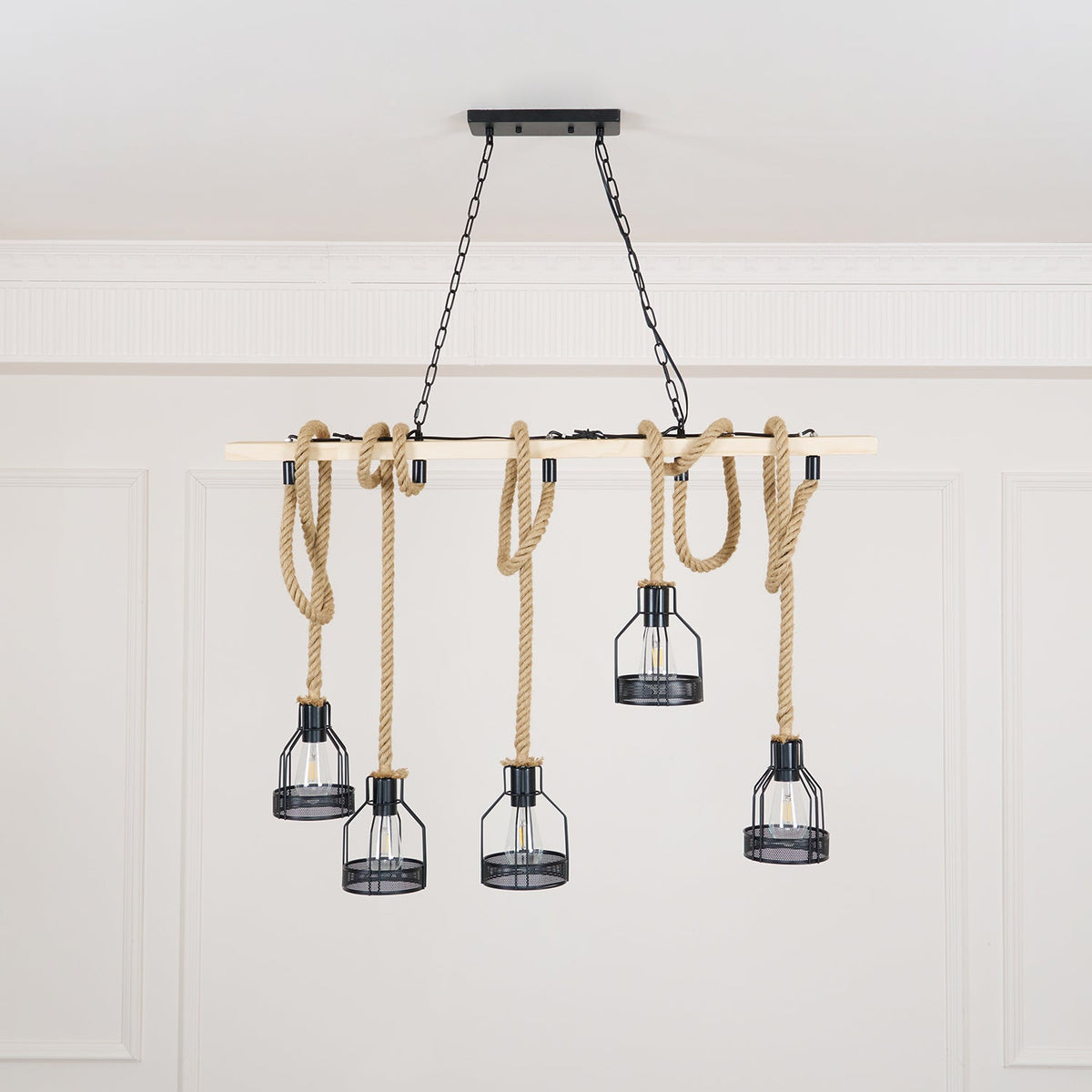 Industrial Rope Pendant Light Hemp Multi-Head Chandelier Farmhouse Vintage Hanging Fixture Rustic Ceiling Lighting for Kitchen Island | Lonoma