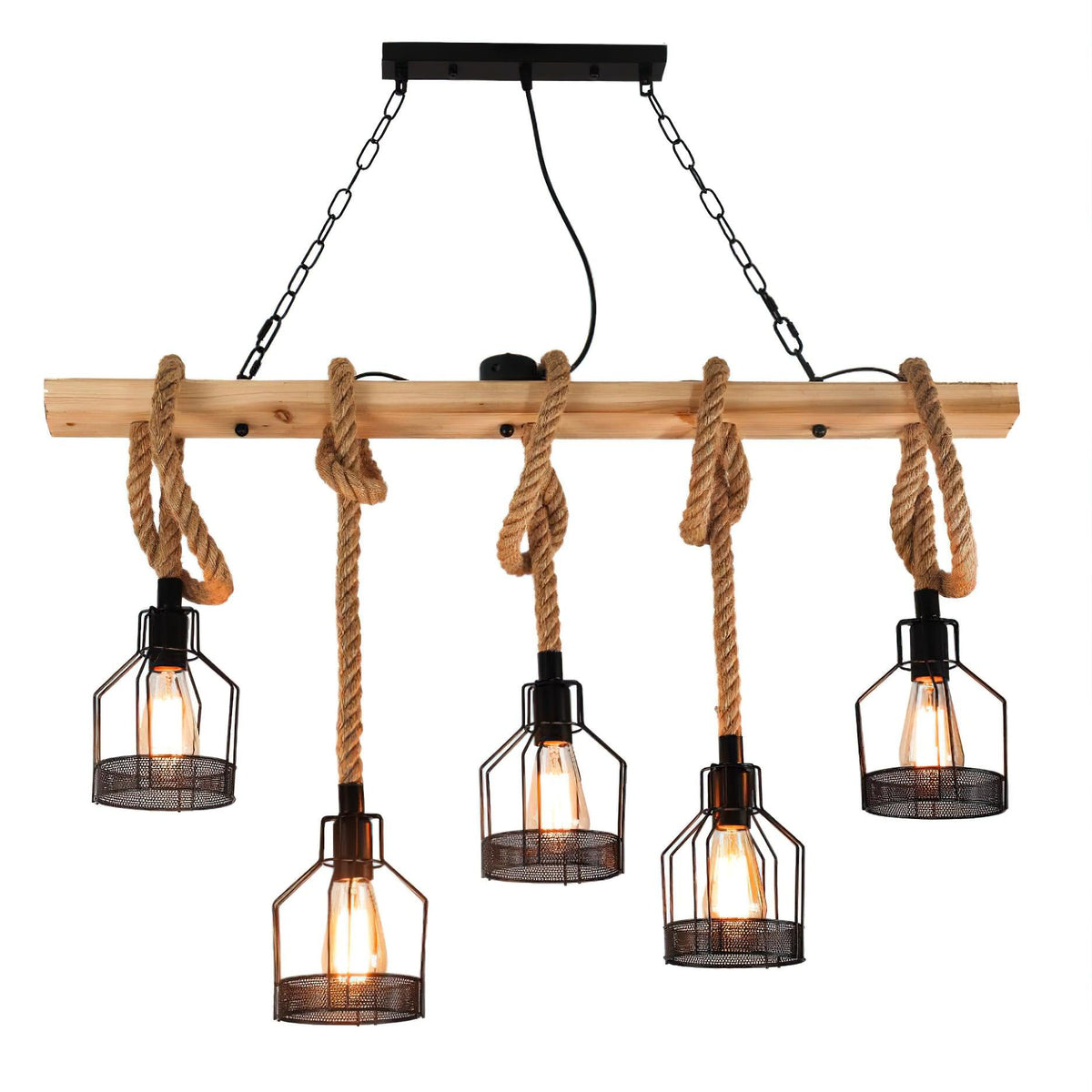 Industrial Rope Pendant Light Hemp Multi-Head Chandelier Farmhouse Vintage Hanging Fixture Rustic Ceiling Lighting for Kitchen Island | Lonoma