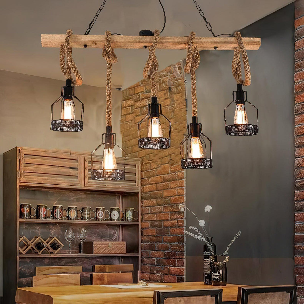 Industrial Rope Pendant Light Hemp Multi-Head Chandelier Farmhouse Vintage Hanging Fixture Rustic Ceiling Lighting for Kitchen Island | Lonoma