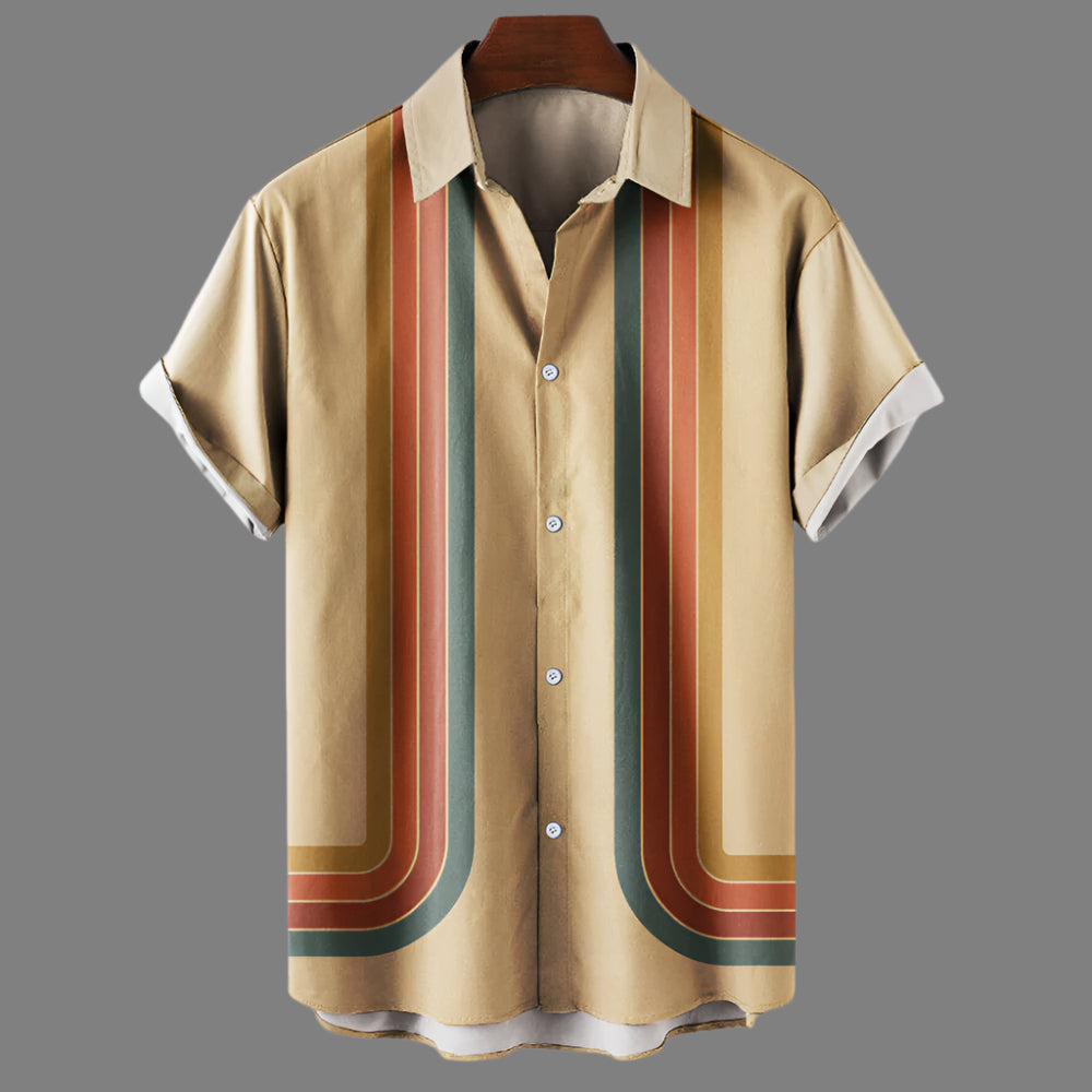 Men's Relaxed Fit Short Sleeve Shirt — Boxy Retro Summer Shirt with Button Front & Breathable Weave | Koossa