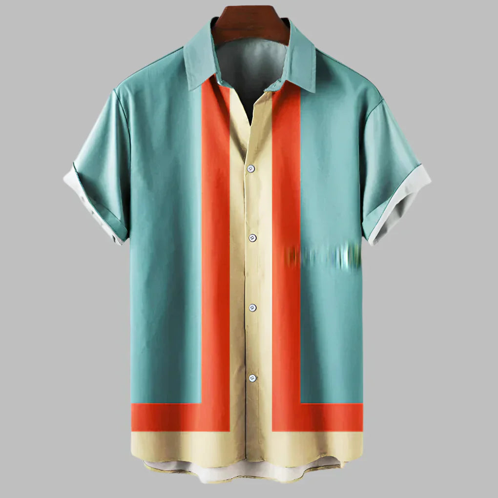 Men's Relaxed Fit Short Sleeve Shirt — Boxy Retro Summer Shirt with Button Front & Breathable Weave | Koossa