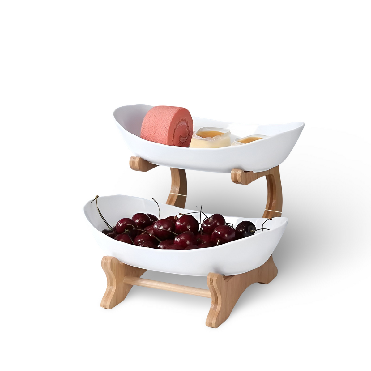 Tiered Wood Fruit Basket Stand with Removable Bowls, 2 or 3 Tier Countertop Produce Holder for Kitchen, Snack & Pastry Serving Tray | Lonoma