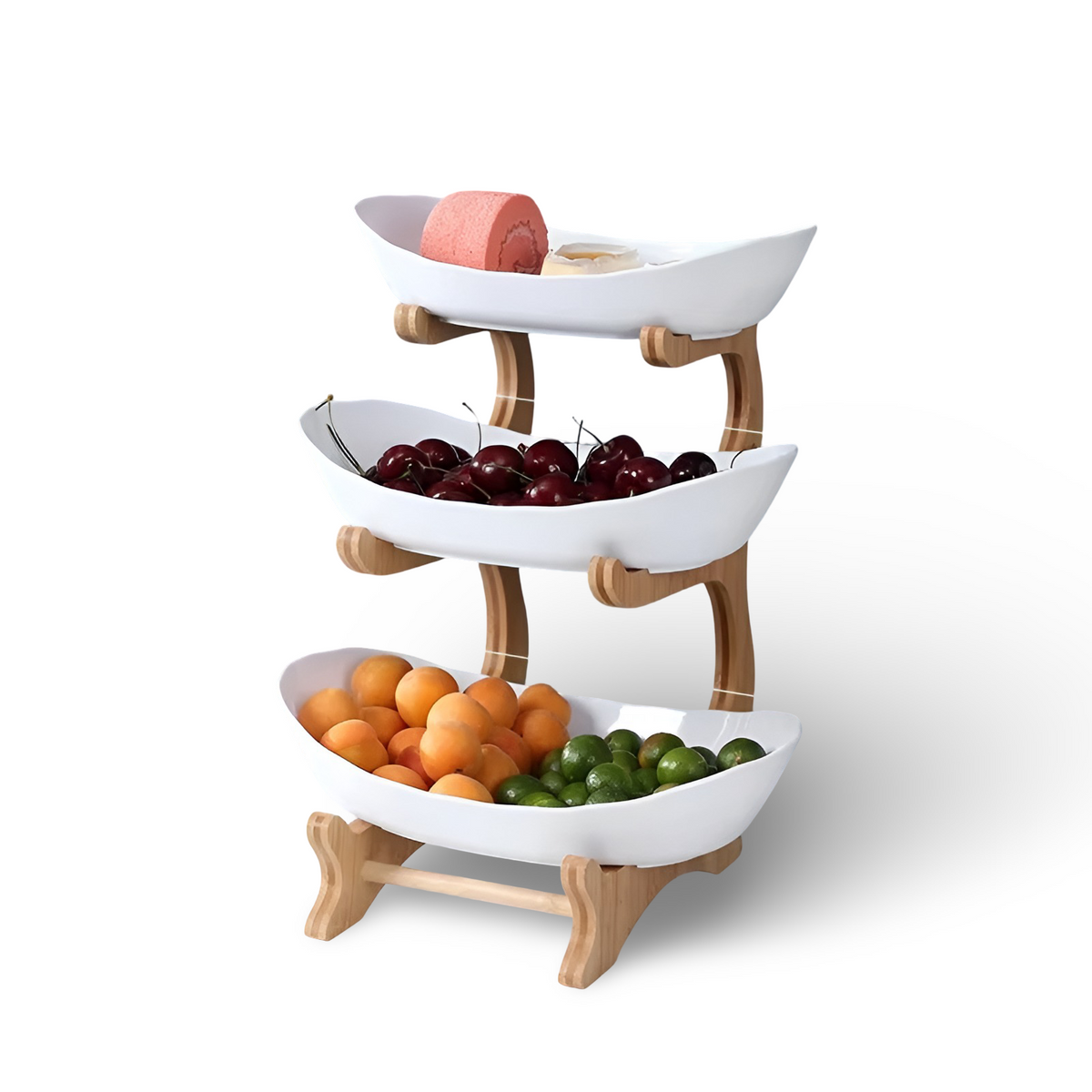 Tiered Wood Fruit Basket Stand with Removable Bowls, 2 or 3 Tier Countertop Produce Holder for Kitchen, Snack & Pastry Serving Tray | Lonoma